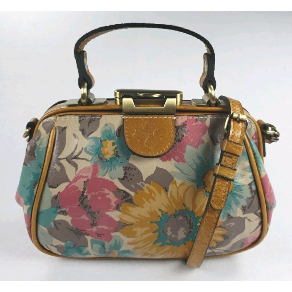 Patricia Nash Antica Satchel Floral Frame Crossbody Leather Latch Close Dustbag